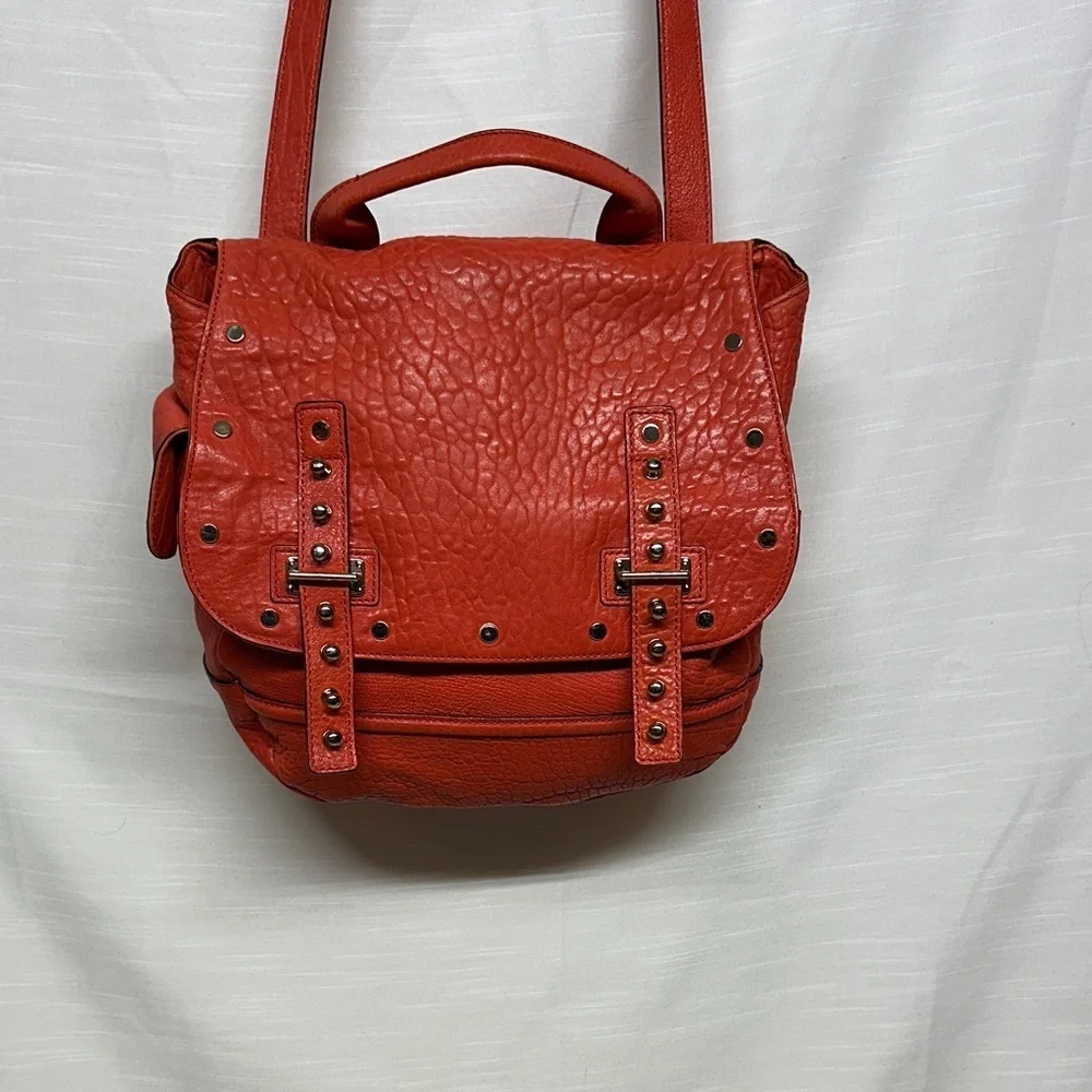 Rebecca Mink Logan Pebbled Leather orange Crossbody Messenger Bag MSRP 395